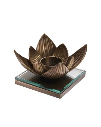 Şamdan Eichholtz Lotus, 16x16x10.5 sm, şüşə/bürünc, qızılı