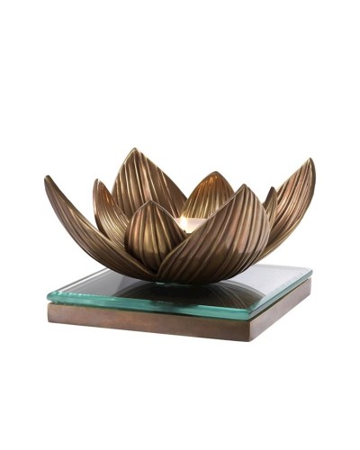 Şamdan Eichholtz Lotus, 16x16x10.5 sm, şüşə/bürünc, qızılı