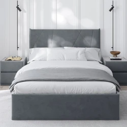 Двуспальная кровать Art_ikili_yataq 67, ламинат/текстиль, серая, 120x160х200 см