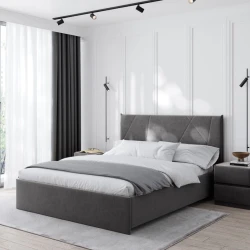 Двуспальная кровать Art_ikili_yataq 67, ламинат/текстиль, серая, 120x160х200 см