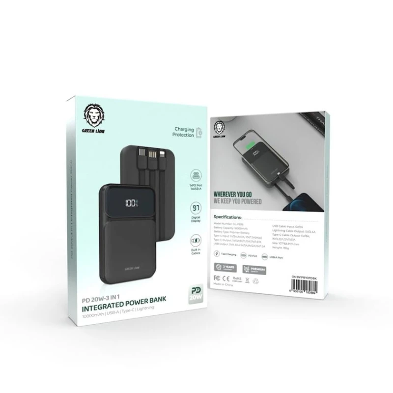Внешний аккумулятор Green Lion 3in1 10000mAh PD 20W Black (GN3N1PB10PDBK) Внешний аккумулятор Green Lion 3in1 10000mAh PD 20W Black (GN3N1PB10PDBK)