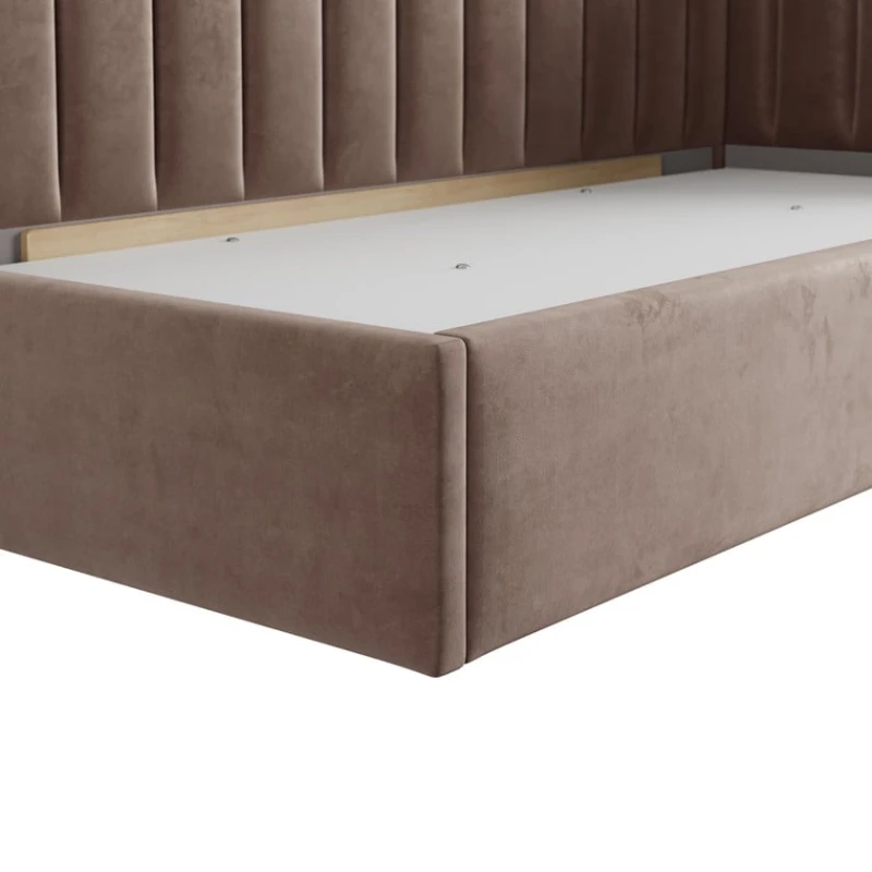 Односпальная кровать Art_tek_yataq(100) 58, ламинат/текстиль, коричневая, 200x85x100 см