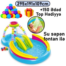 Şişmə hovuz Intex, su təpəciyi və su səpən ilə, rəngarəng, çoxgüşəli, 295x191x109 sm, həcm 374 l, 374TX56137T150 - 374TX56137T150