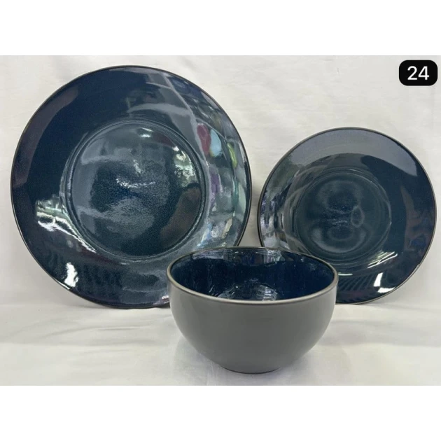 Набор столовой посуды 911miv, керамика, серый/синий, 4 персон, 12 предметов