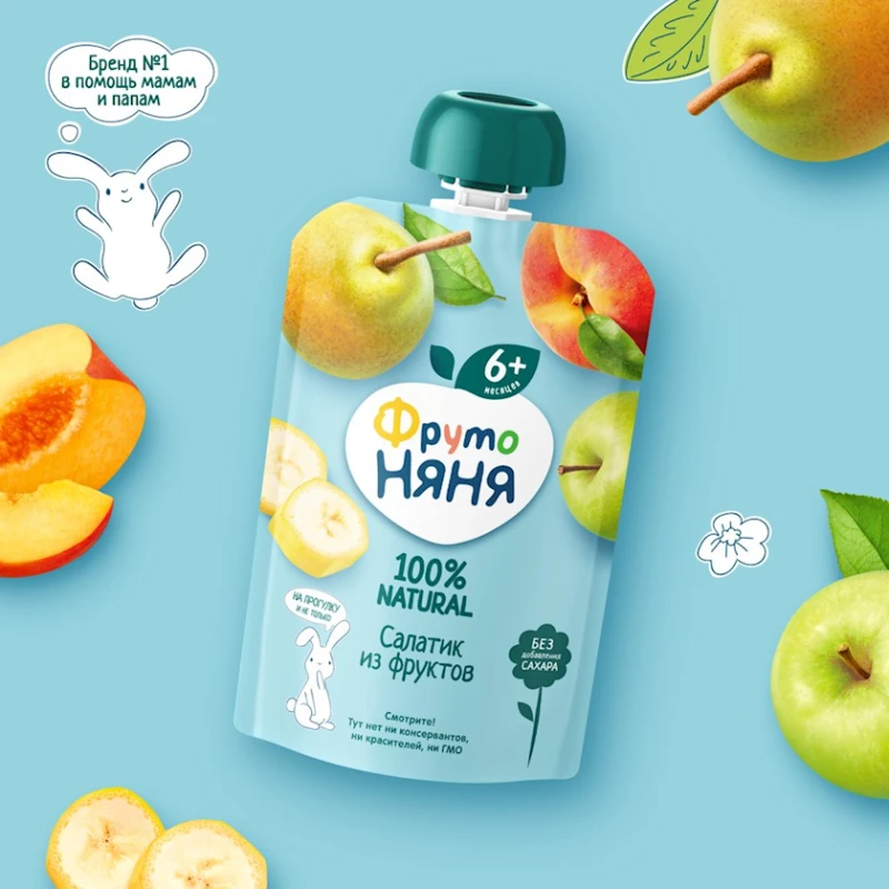 Meyvəli püre ФрутоНяня Салатик из фруктов, 90 q