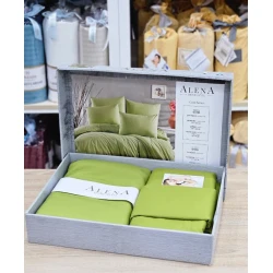 Комплект постельного белья Alena SHA-00006273, пододеяльник 200х220 см, простыня 160x220 см, 2 шт наволочки 50х70 см, двуспальный, сатин, зеленый