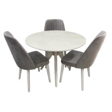 Masa və stul dəsti Stil Mebel SRY-400 3 stul, ağ/boz