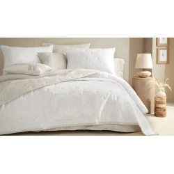 Набор покрывал с наволочками Yataş Loras, покрывало 240х250 см, наволочки 50x70 см 2 шт, двуспальный, хлопок/лен, белый