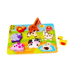 Пазлы-вкладыши Tooky Toy Chunky Puzzle Farm, с 1 года, дерево, разноцветный