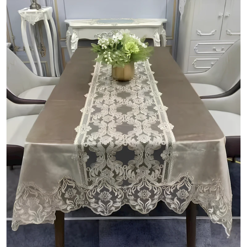 Скатерть TZE-800, прямоугольная, 150x225 см, велюр, бежевая