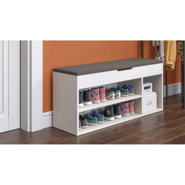 Тумба для обуви Art Mebel 10, ламинат, белая, 60х100х35 см