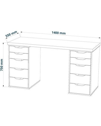 Yazı masası 3563_M2StolTumba6Roliki2Whson Ağ/Sonoma, LDSP, 75x55x140 sm