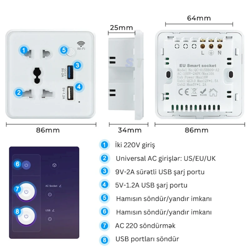 Умная розетка Tuya Smart Life ZigBee USB Black Умная розетка Tuya Smart Life ZigBee USB Black