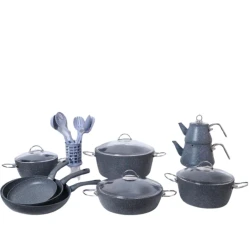 Набор посуды, серый, 24 предмета, набор ложек из 6 предметов, 2 перчатки, фартук, 20/24/28/30 см
