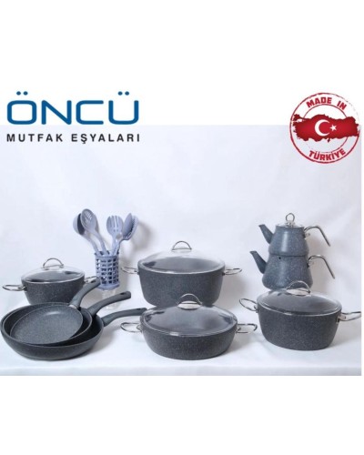 Qab-qacaq dəsti, boz, 24 parça, 6 parça qaşıq dəsti, 2 əlcək, önlük, 20/24/28/30 sm