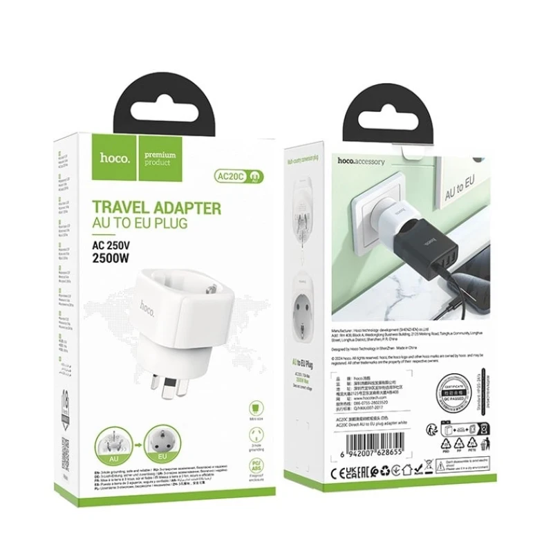 Переходник Hoco AC20C AU to EU White