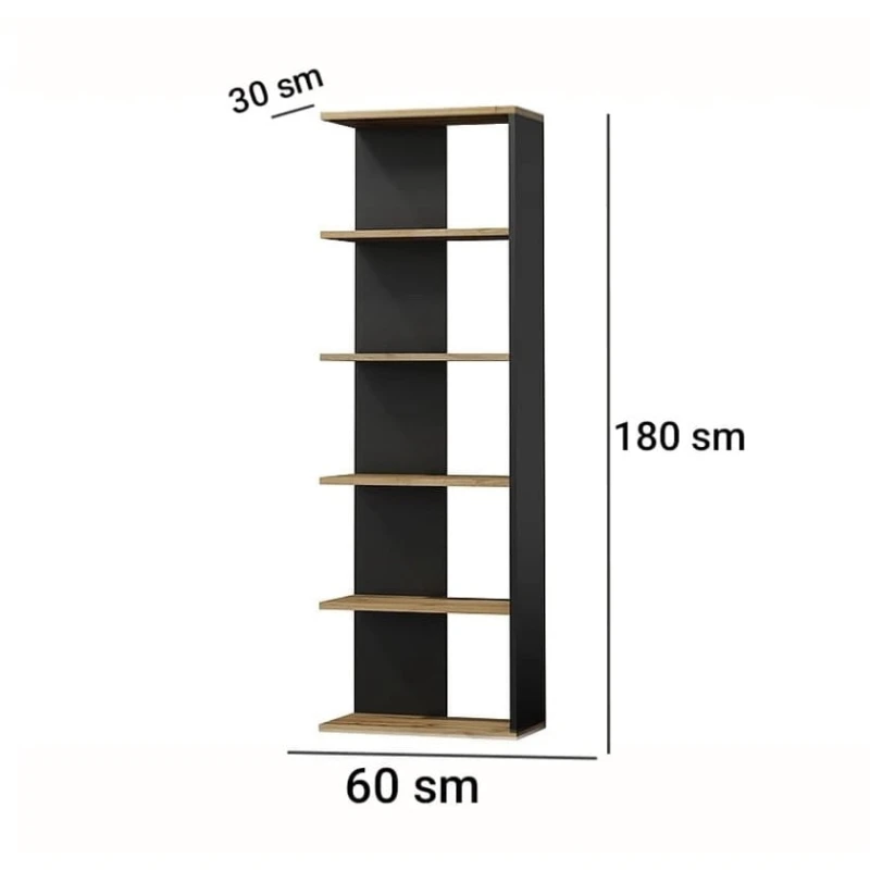 Стеллаж ev_12116145, ламинат, черный/коричневый, 60x30x180 см Стеллаж ev_12116145, ламинат, черный/коричневый, 60x30x180 см