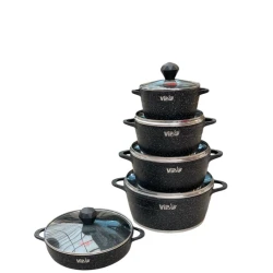 Qazan dəsti Vip Granit, qranit, qara, 10 parça