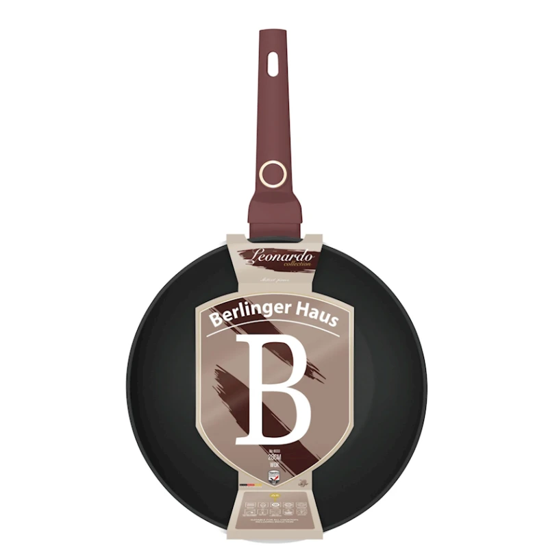 Сковорода-вок Berlinger Haus BH-8033 Leonardo Collection, 28 см, алюминий, трехслойное антипригарное титановое покрытие, бордовая Сковорода-вок Berlinger Haus BH-8033 Leonardo Collection, 28 см, алюминий, трехслойное антипригарное титановое покрытие, бордовая
