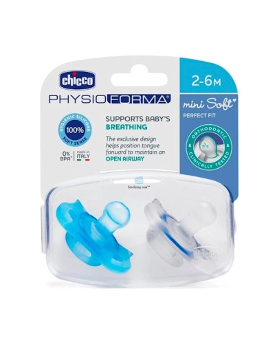 Əmziklər dəsti Chicco Physio Forma Mini Soft Boy, 2-6 ay, silikon, 2 əd, mavi