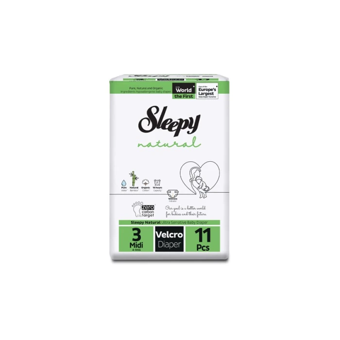 Детские подгузники Sleepy Natural 3 Midi, 4-9 кг, 11 шт