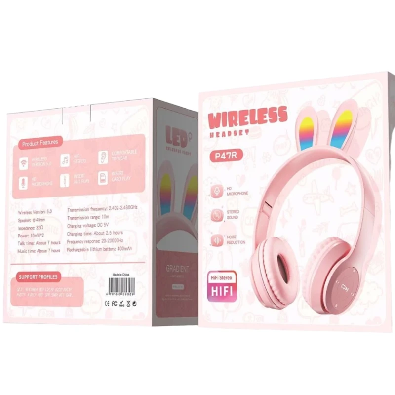 Simsiz qulaqlıq Foldable Headset Rabbit Ears Bluetooth Headphones P47R Pink
