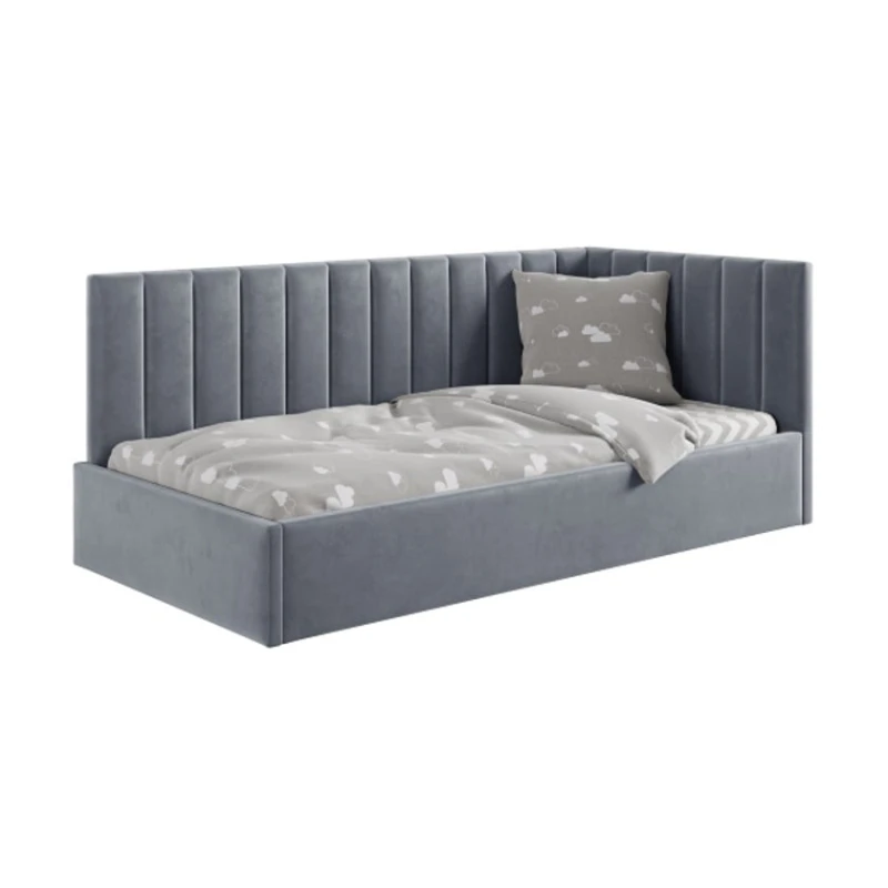 Односпальная кровать Art_tek_yataq (120) 79, ламинат/текстиль, серая, 200x85x120 см