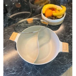 Сковорода двухсекционная Uakeen MK 002, с крышкой, гранит, 32 см, бежевая Сковорода двухсекционная Uakeen MK 002, с крышкой, гранит, 32 см, бежевая