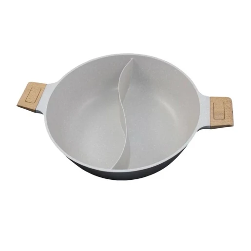 Сковорода двухсекционная Uakeen MK 002, с крышкой, гранит, 32 см, бежевая