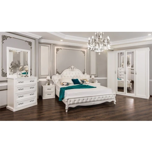Набор мебели для спальни Era Mebel Mişel, белый (шкаф 191.4x63.2x230 см, кровать 189.5x217x146 см, прикроватная тумба 56x46x55.5 см, комод 121x50x101 см, зеркало 110x75 см) Набор мебели для спальни Era Mebel Mişel, белый (шкаф 191.4x63.2x230 см, кровать 189.5x217x146 см, прикроватная тумба 56x46x55.5 см, комод 121x50x101 см, зеркало 110x75 см)