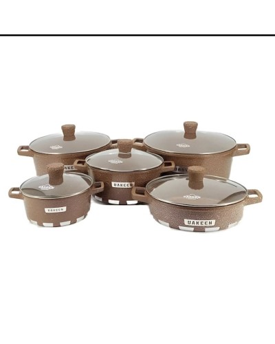 Qab-qacaq dəsti Uakeen UU-KK-002, 10 parça, qapaqları ilə, qəhvəyi
