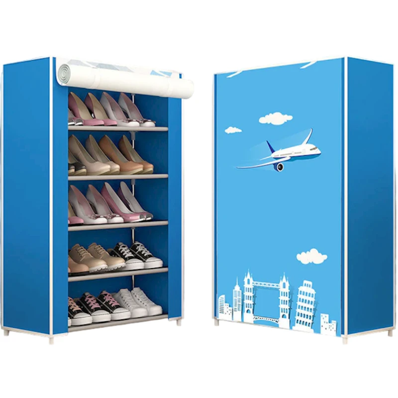 Портативный шкаф для обуви 5-уровневый, 92x58x30 см, голубой Портативный шкаф для обуви 5-уровневый, 92x58x30 см, голубой