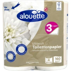 Туалетная бумага Alouette Ultrasoft 3-х слойная, 4 рулонов, белая