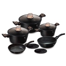 Qazan və tava dəsti Berlinger Haus Black Rose Collection BH-8168, 10 parça, alüminium, üçqatlı yapışmayan mərmər örtük, qara