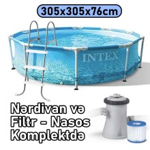 Hovuz Intex, karkas, nərdivan, örtük, filtr-nasos, 4485 l, dairəvi, 305x305x76 sm, mavi - 4485TX28208NC