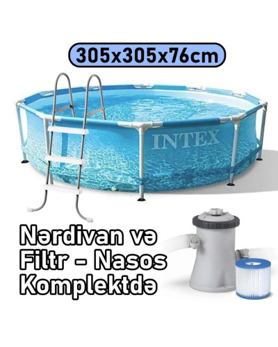 Hovuz Intex, karkas, nərdivan, örtük, filtr-nasos, 4485 l, dairəvi, 305x305x76 sm, mavi - 4485TX28208NC