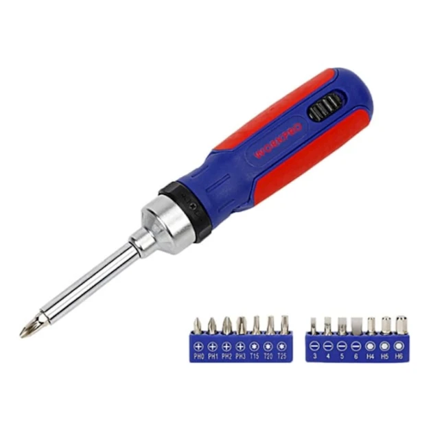 Отвертка с трещоткой Workpro WP221061, CR-V, 15 в 1
