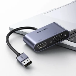 Конвертер Ugreen CM449 USB Type-A to HDMI/VGA Gray (20518)