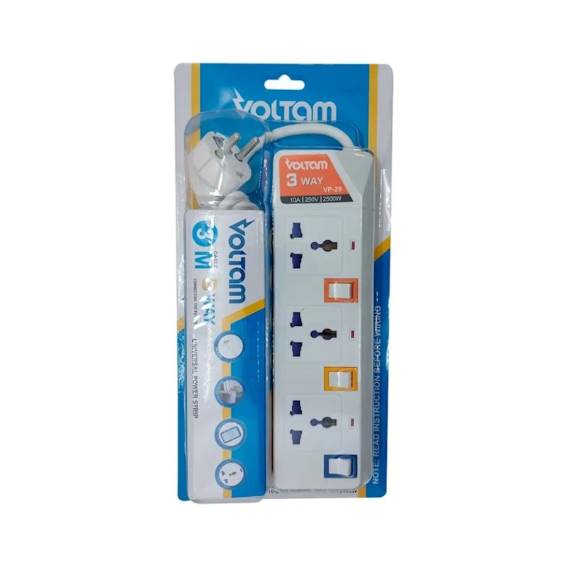 Удлинитель VOLTAM VP-29 3 м, 3-розеточный Удлинитель VOLTAM VP-29 3 м, 3-розеточный