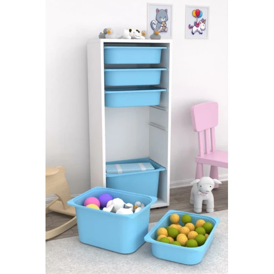 Шкаф для игрушек Pratico I39025, белый/голубой, 30x45.5x109 см Шкаф для игрушек Pratico I39025, белый/голубой, 30x45.5x109 см