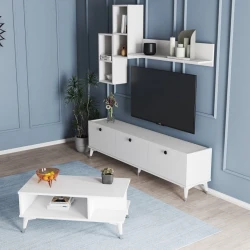 Тумба под ТВ и журнальный стол Ev Plus 12115842, ЛДСП, белый, 180x45x36/90x60x45 см