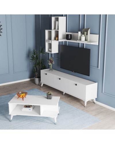 TV üçün tumba və jurnal masası Ev Plus 12115842, LDSP, ağ, 180x45x36/90x60x45 sm