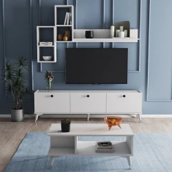 Тумба под ТВ и журнальный стол Ev Plus 12115842, ЛДСП, белый, 180x45x36/90x60x45 см