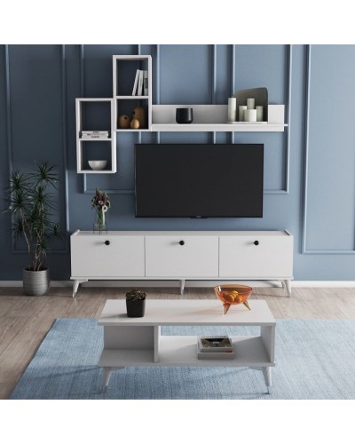 TV üçün tumba və jurnal masası Ev Plus 12115842, LDSP, ağ, 180x45x36/90x60x45 sm