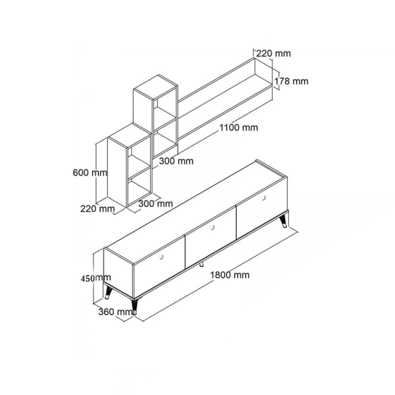 Тумба под ТВ и журнальный стол Ev Plus 12115842, ЛДСП, белый, 180x45x36/90x60x45 см Тумба под ТВ и журнальный стол Ev Plus 12115842, ЛДСП, белый, 180x45x36/90x60x45 см