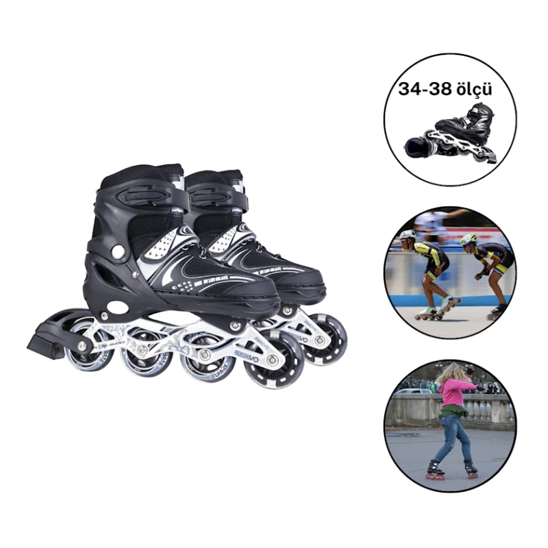 Роликовые коньки Power 1865, размер 34-38, черные Роликовые коньки Power 1865, размер 34-38, черные