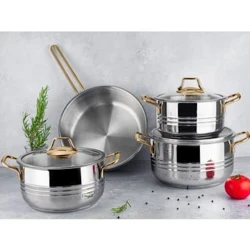 Набор кастрюль Lines Oscar, нержавеющая сталь, золотистые ручки, серебристый, 7 предметов