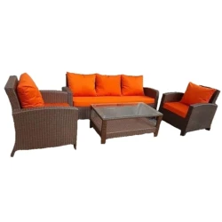 Комплект садовой мебели Zili Rattan Mars, коричневый; размер стола: 120x65 см; размер дивана: 200х87х75 см; размер кресла: ширина 78 см, высота 87 см