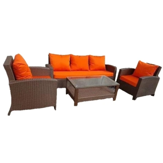 Комплект садовой мебели Zili Rattan Mars, коричневый; размер стола: 120x65 см; размер дивана: 200х87х75 см; размер кресла: ширина 78 см, высота 87 см