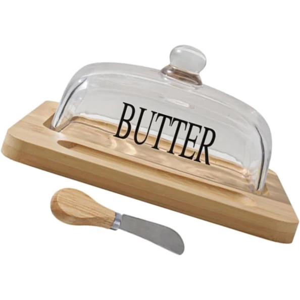 Yağ qabı nh_11vb, şüşə/bambuk, bej/şəffaf, 8.5x19x19.6 sm